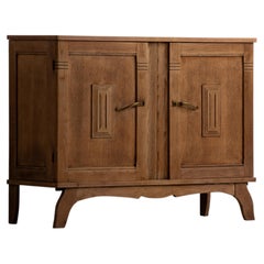 1940s French Solid Oak Two Door Cabinet with Reeded Panels