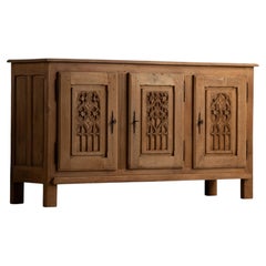 Rustic Carved Oak Sideboard with Three Doors, France