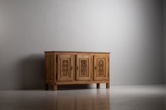 Rustic Carved Oak Sideboard with Three Doors, France