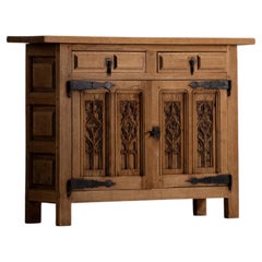 Spanish Gothic Style Oak Sideboard with Tracery Doors, 1940s