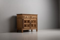 French Oak Sideboard with Carved Rosette Panels, 1940s