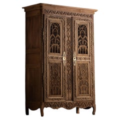 Solid hand-carved Walnut Armoire, France, 1880s