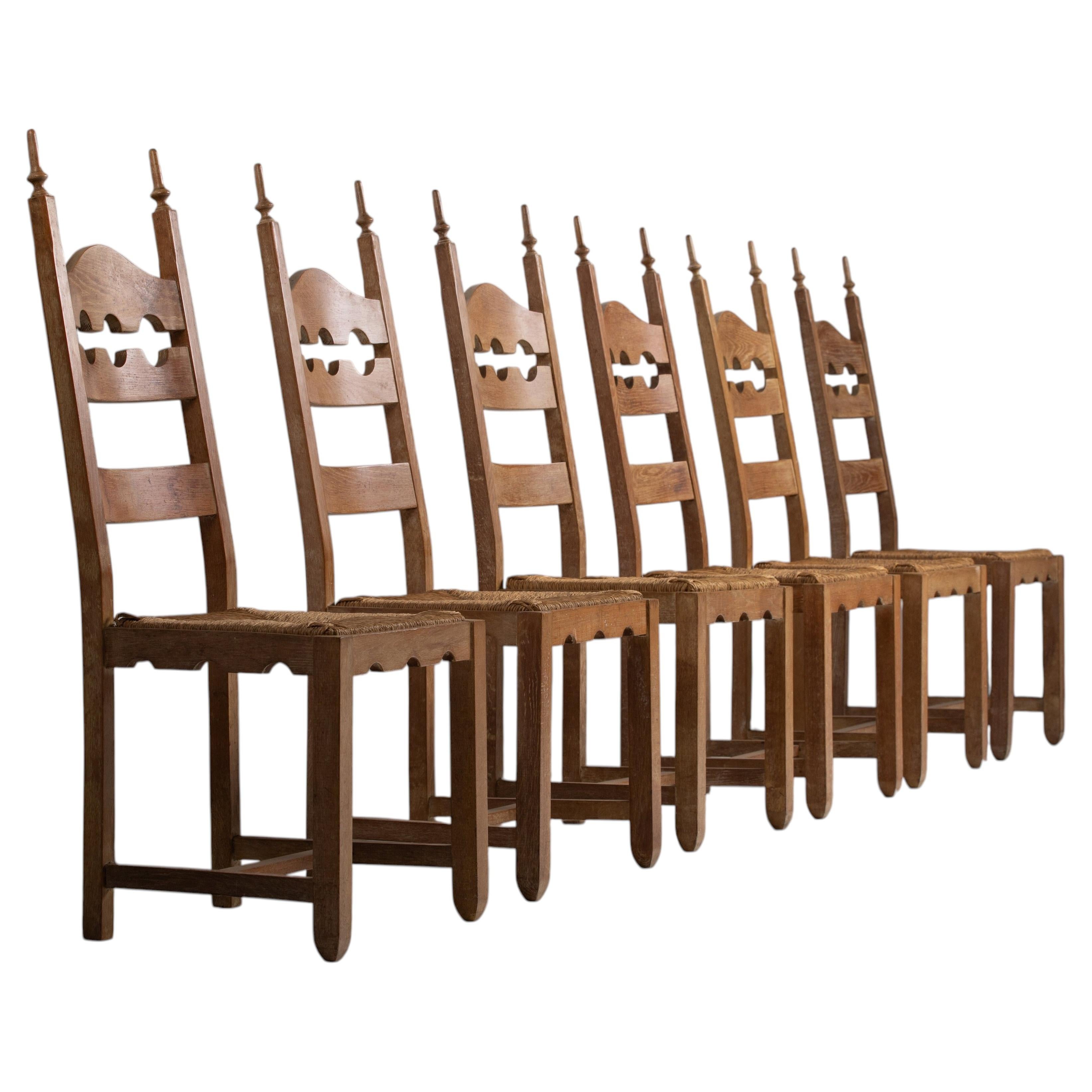 Set of Six Oak Dining Chairs, Sweden, 1950s For Sale