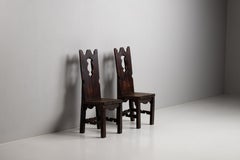 Brutalist Pair of Pine Chairs, Spain, 1940s