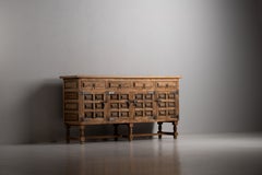 Spanish Elm Sideboard with Coffered Panels and Forged Iron, 1950s