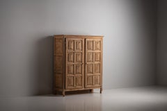 French Stripped Oak Armoire with Raised Panel Doors, 1950s