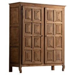 French Stripped Oak Armoire with Raised Panel Doors, 1950s