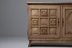 1950s Hand-Carved Breton Sideboard in Solid Oak, Art Deco Style