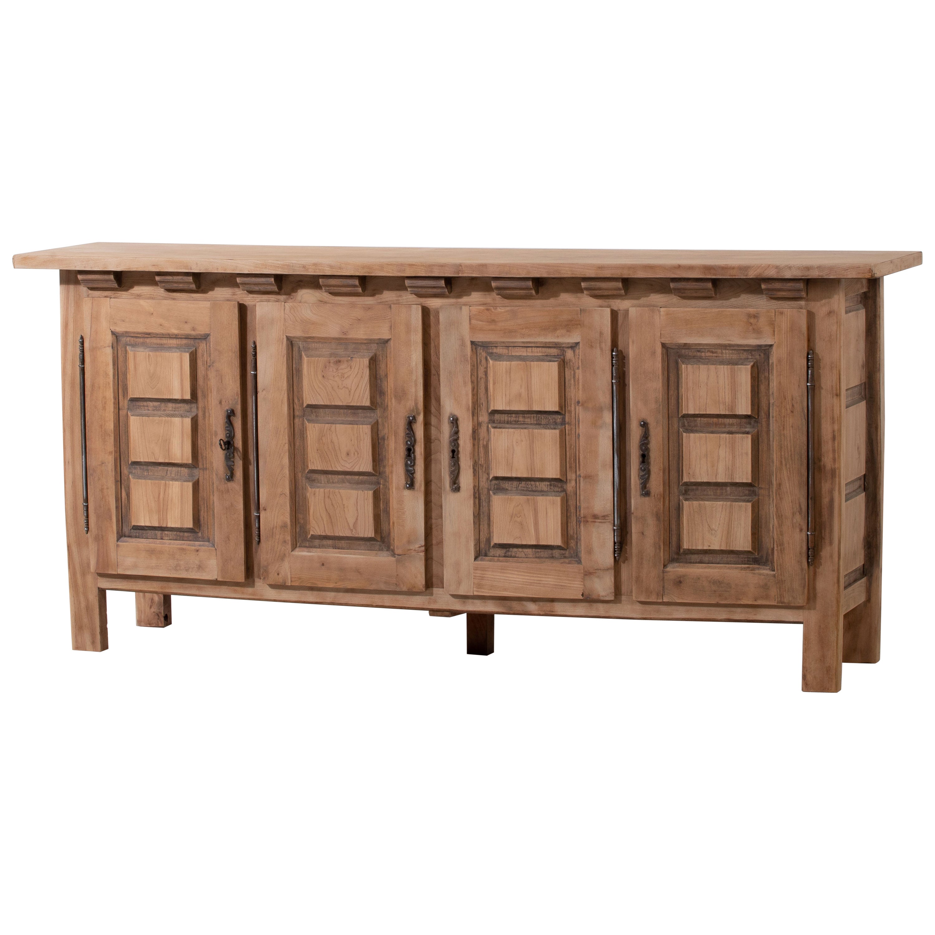 Mid-Century Modern Four-Door Sideboard in Solid Elm, France, 1960s For Sale