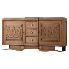 Carved Oak Sideboard, Art Deco Style, France, 1940s