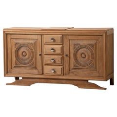 Oak Credenza with Carved Roundels, France, 1940s
