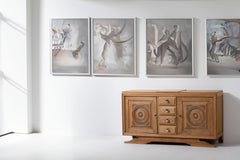 Oak Credenza with Carved Roundels, France, 1940s