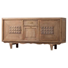 1940s French Oak Credenza in Campaign Style with Drinks Cabinet