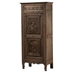 Antique Carved Oak Bonnetiere, France, Late 19th Century