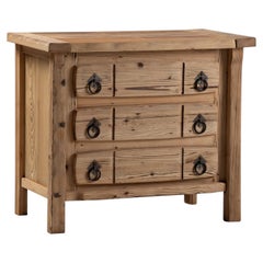 Pine Chest of Drawers with Iron Ring Pulls, France, 1940s
