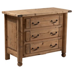 Stripped Pine Commode with Ball Feet and Forged Pulls, France, 1940s