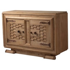 Carved Oak Sideboard with Basketweave Doors, France, 1940s