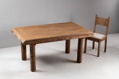 Oak Dining Table with Ring-Turned Legs, France, 1950s