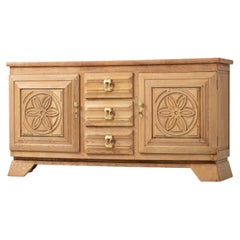 Art Deco Oak Sideboard with Carved Rosette Doors, France, 1940s