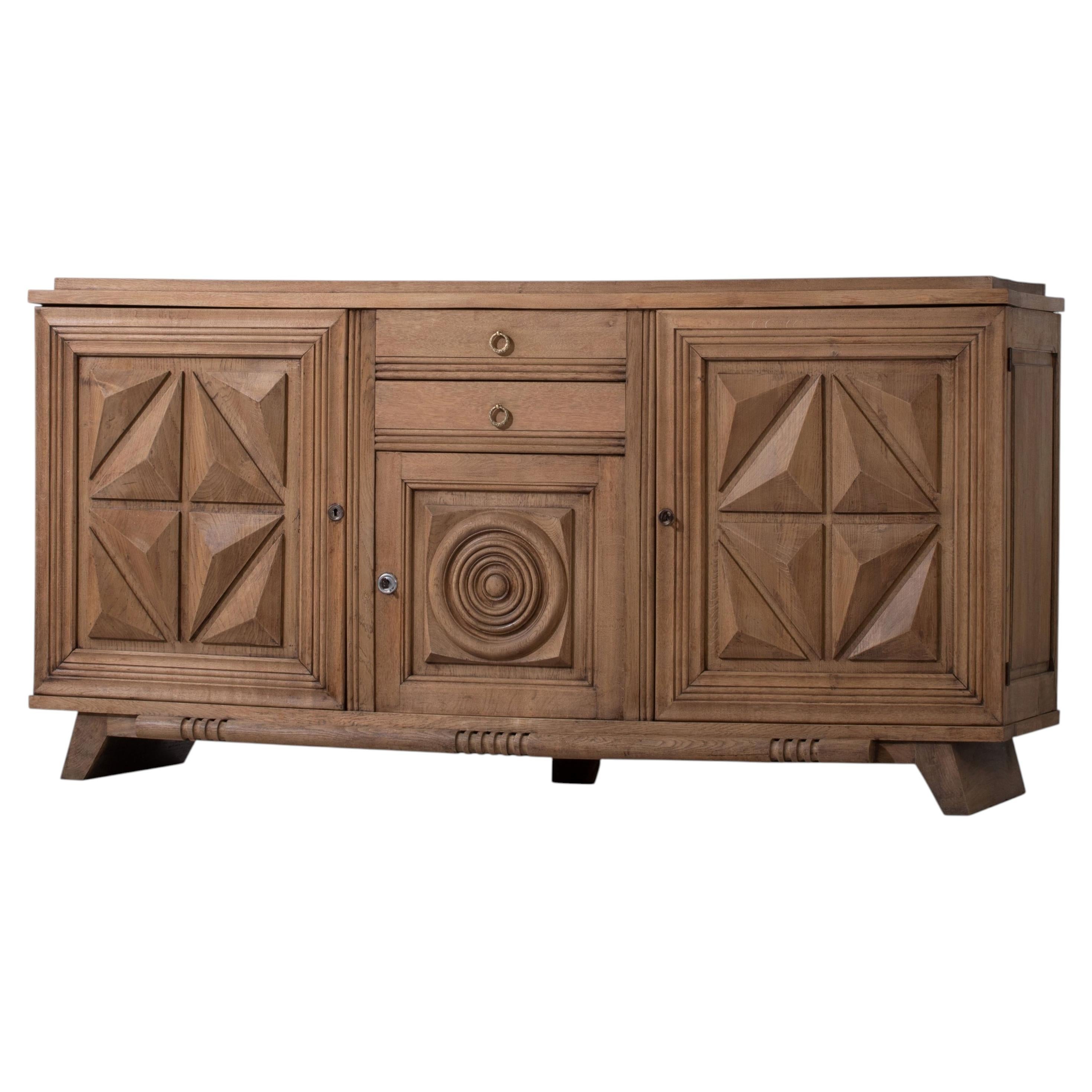 Solid Oak Sideboard in the Style of Charles Dudouyt, France, 1940s