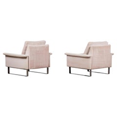 Pair of Velvet Lounge Chairs on Chrome Sled Bases, Italy, 1960s