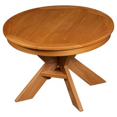 Round Elm Dining Table in the Style of Pierre Chapo, France, 1950s