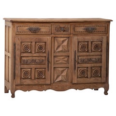 Oak Buffet, Hand-Carved Panels, France, 1940s