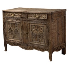 Carved Oak Buffet with Gothic Arch Panels, France, Late 19th Century
