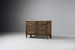 Carved Oak Buffet with Gothic Arch Panels, France, Late 19th Century