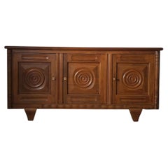 In the Manner of Charles Dudouyt, Oak Sideboard, Carved Discs, France, 1940s
