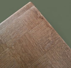 Spanish Brutalist Bleached Oak Sideboard, Carved Geometric Panels, 1960s