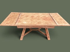 French Renaissance Style Draw-Leaf Dining Table, Parquetry Oak, 1940s