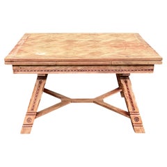 French Renaissance Style Draw-Leaf Dining Table, Parquetry Oak, 1940s