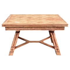 French Renaissance Style Draw-Leaf Dining Table, Parquetry Oak, 1940s