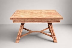 French Renaissance Style Draw-Leaf Dining Table, Parquetry Oak, 1940s