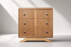 French Art Deco Three-Drawer Commode, Bleached Walnut, Chrome Pulls, 1940s