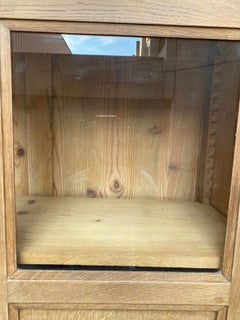 French Art Deco Glazed Bonnetiere Cabinet, Bleached Oak, 1930s