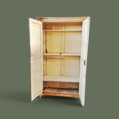 French Provincial Two-Door Armoire, Bleached Wood, Paneled Doors, 1940s
