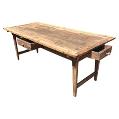 French Provincial Farmhouse Dining Table, Pine and Oak, Two Drawers, 1950s