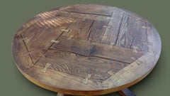French Brutalist Round Dining Table, Oak with Butterfly Joints, 1960s