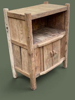 Chinese Primitive Cupboard, Stripped Elm, Wooden Latch, Circa 1920s