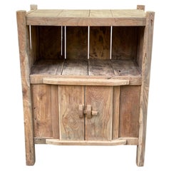 Chinese Primitive Cupboard, Stripped Elm, Wooden Latch, Circa 1920s