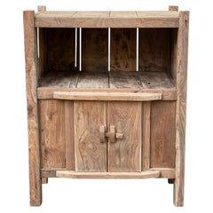 Chinese Primitive Cupboard, Stripped Elm, Wooden Latch, Circa 1920s