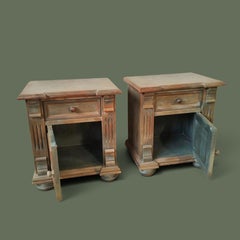 French Provincial Pair of Nightstands, Bleached Pine, Carved Panels, 1980s