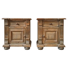 French Provincial Pair of Nightstands, Bleached Pine, Carved Panels, 1980s
