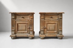 French Provincial Pair of Nightstands, Bleached Pine, Carved Panels, 1980s