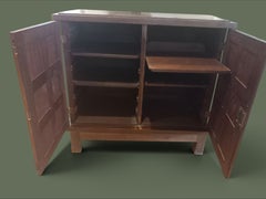 Spanish Brutalist Two-Door Cabinet, Carved Hardwood, Pyramid Panels, 1960s