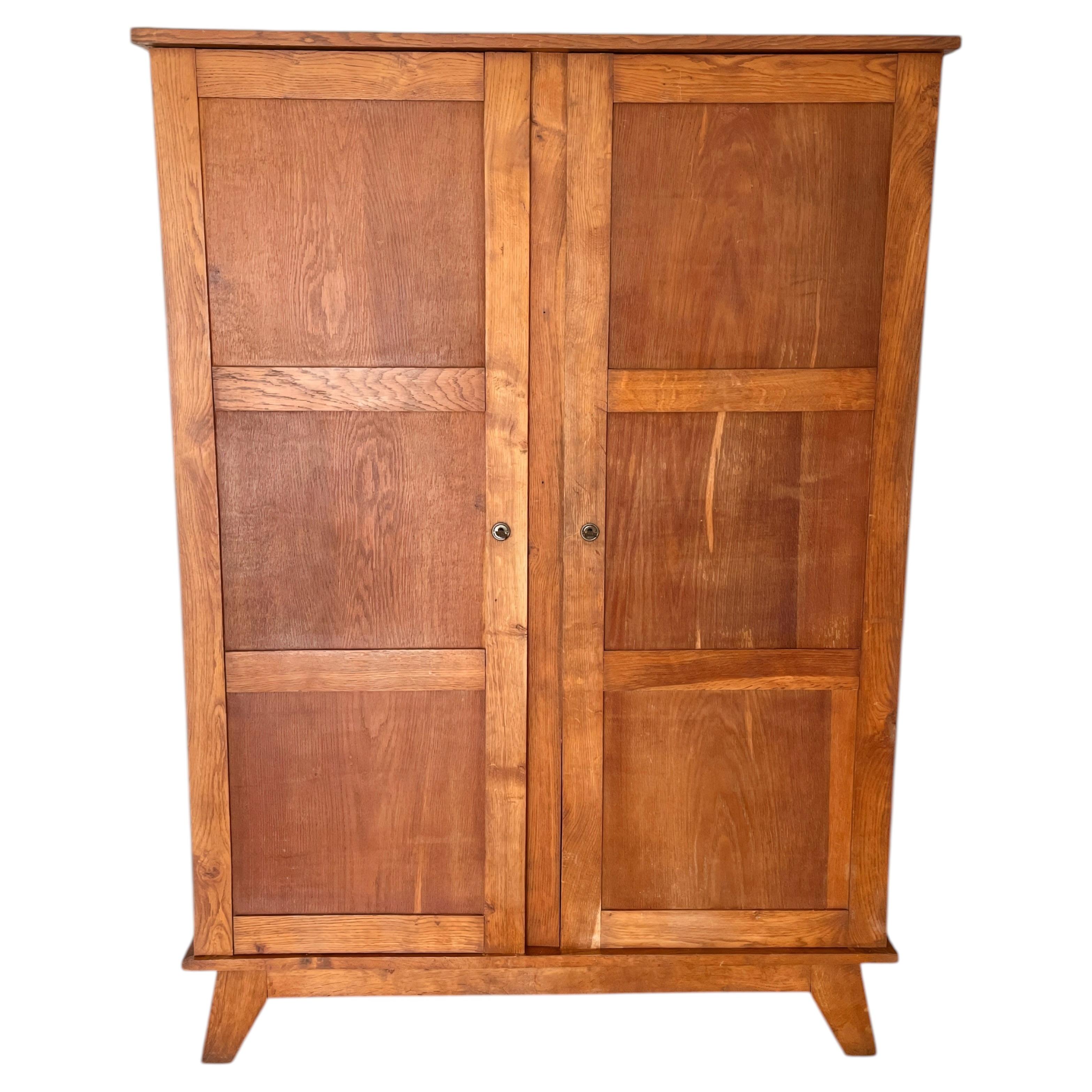 Attributed to Rene Gabriel, Reconstruction Oak Armoire, France, 1940s For Sale