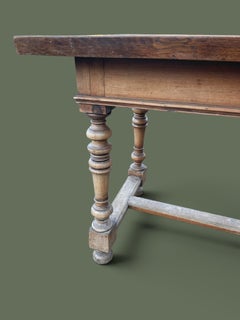 French Provincial Console Table, Solid Walnut, Turned Legs, 1890s