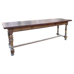 French Provincial Console Table, Solid Walnut, Turned Legs, 1890s